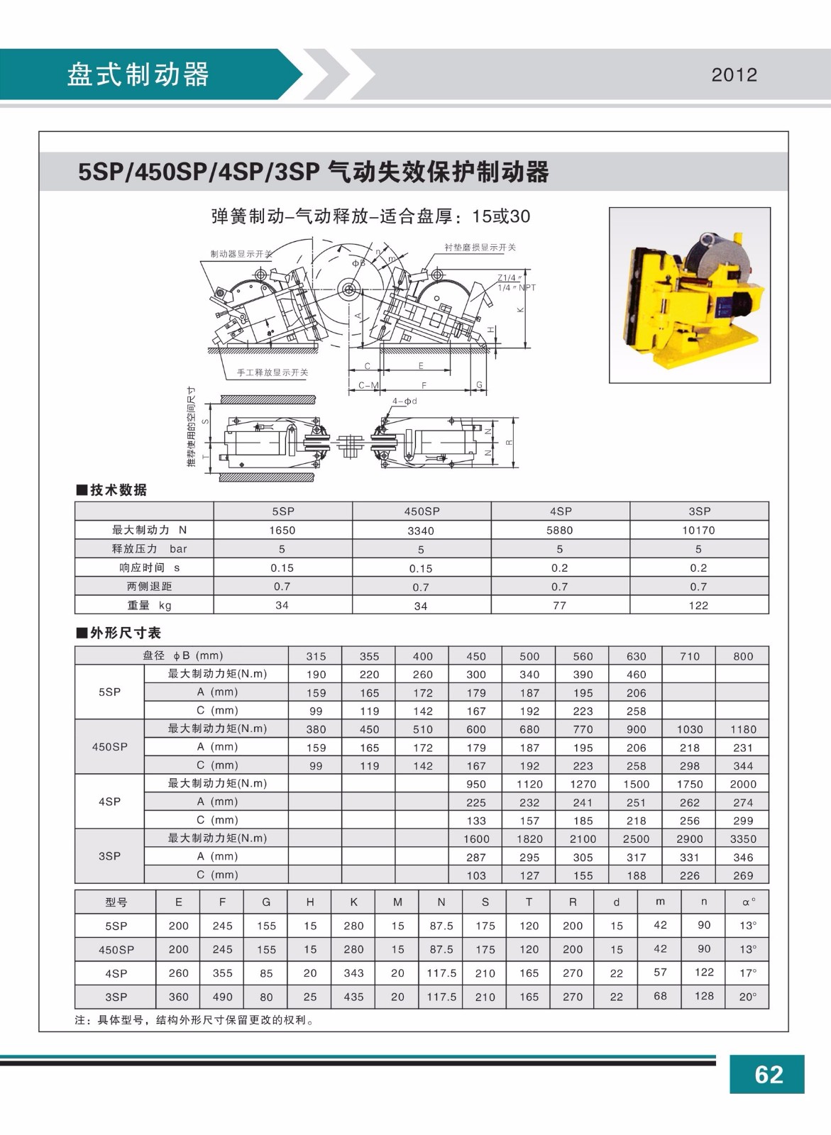 5SP 450SP 4SP 3SP气动失效保护制动器