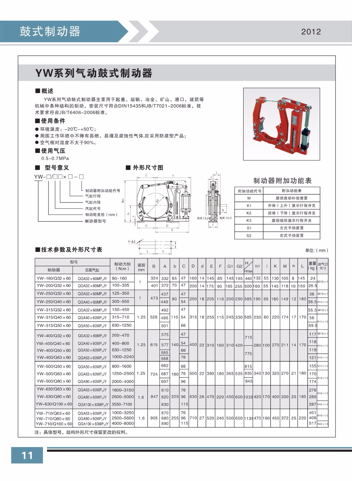 YW系列气动鼓式制动器